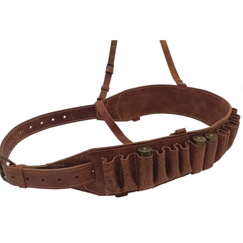 Cartridge Belt for 12 Gauge Shotshell Ammunition - Natural Leather